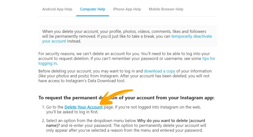 Delete Instagram Account on a PC 4