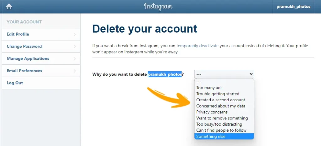 Delete Instagram Account on a PC 5