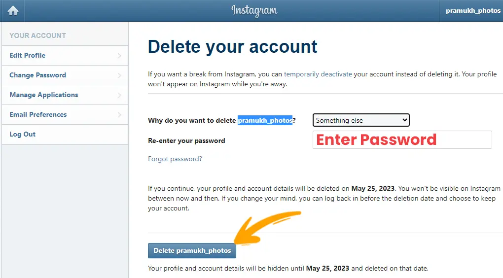 Delete Instagram Account on a PC 6