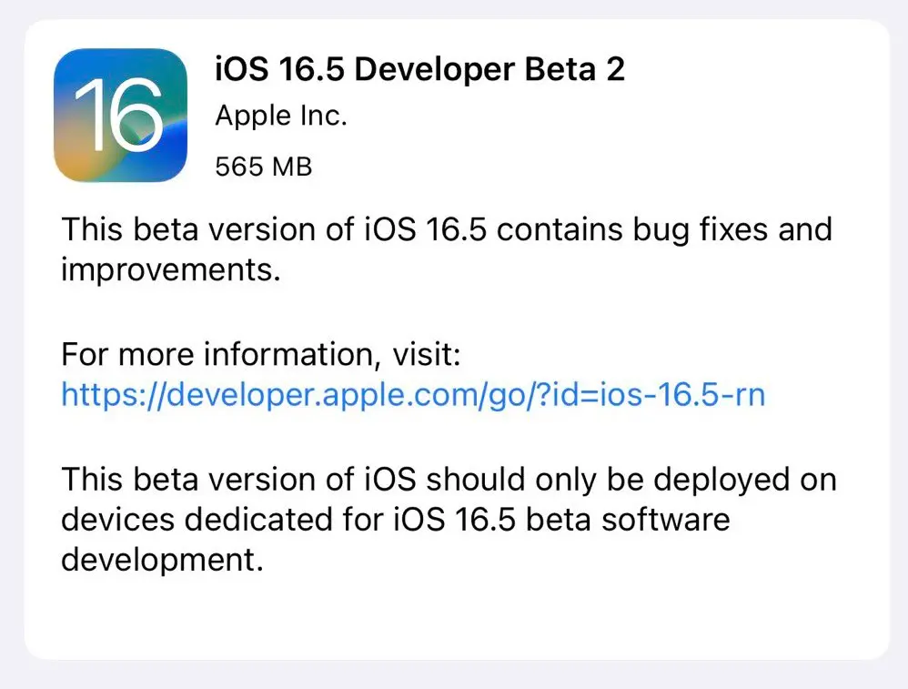 iOS 16.5 Developer Beta 2 Update