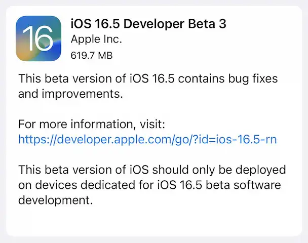iOS 16.5 Developer Beta 3