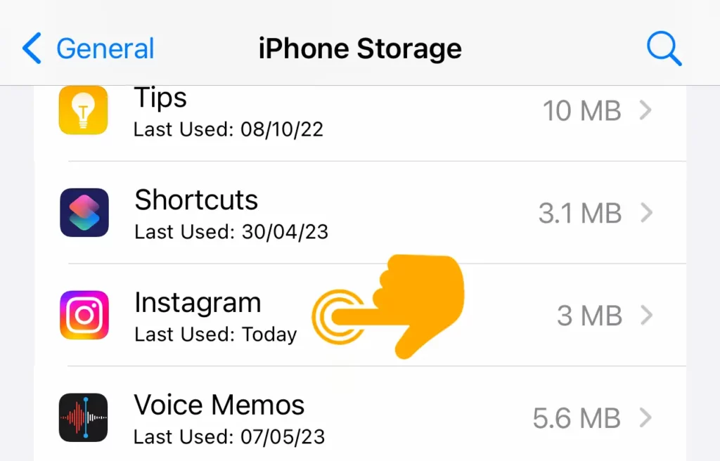 Clear Instagram cache using iPhone settings 3