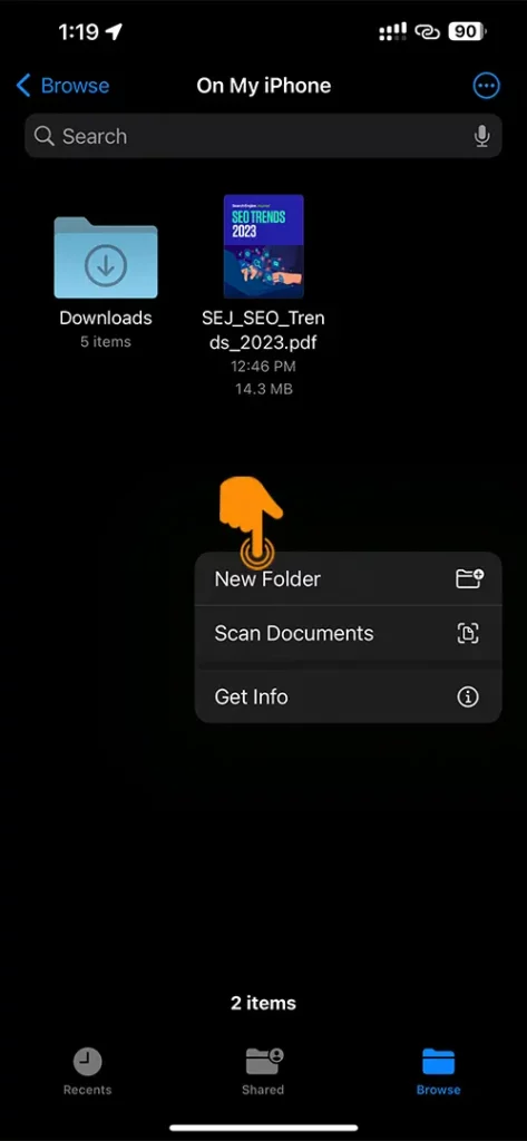 Create folder in Apple Files