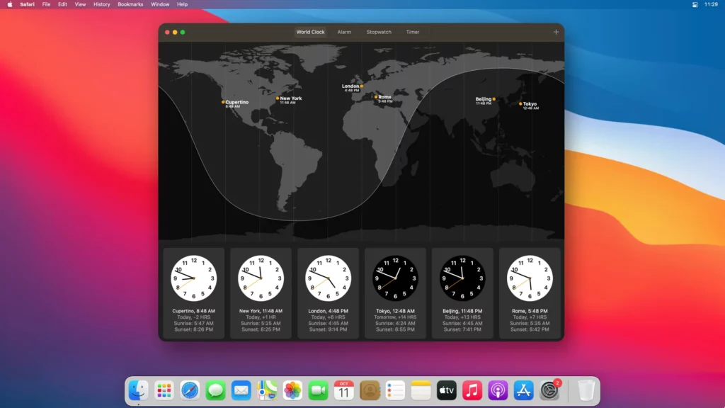 MacOS Ventura 13 Clock app