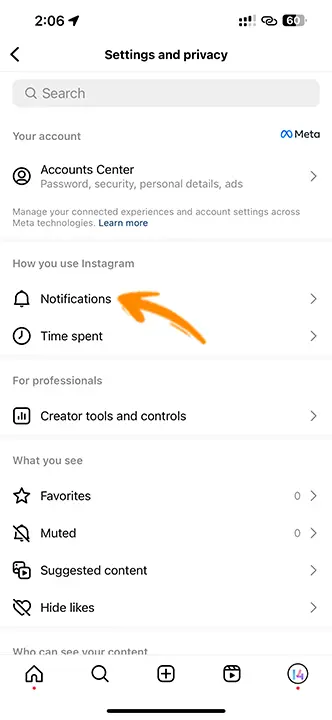 Open Instagram Notifications Settings