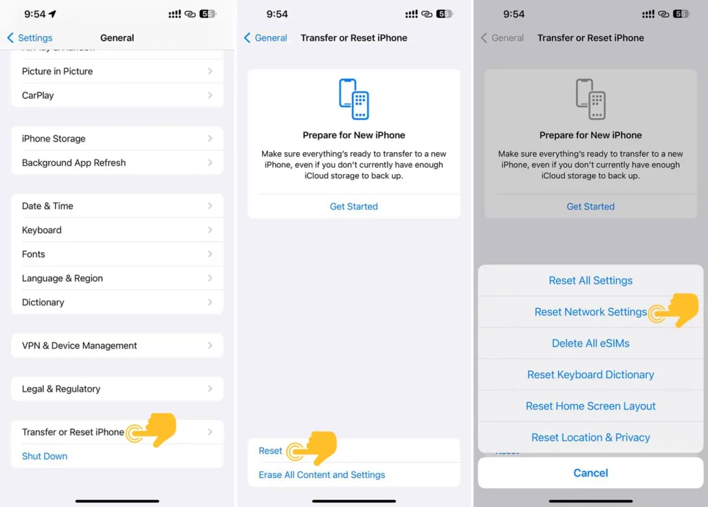 Reset Network settings on iPhone