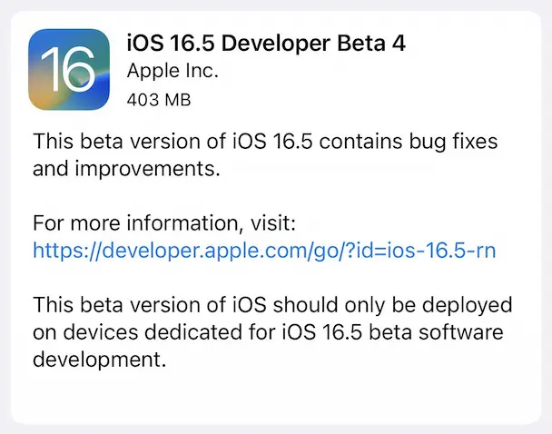 iOS 16.5 Developer Beta 4