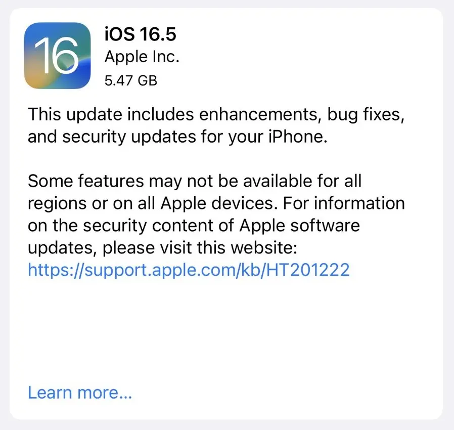 iOS 16.5 RC Update
