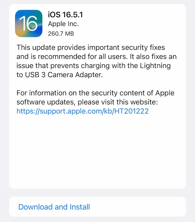 iOS 16.5.1 Update