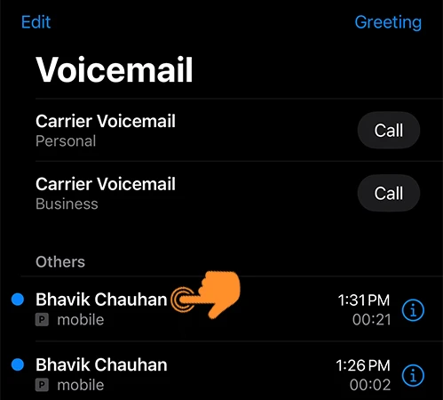 Choose VoiceMail on iPhone