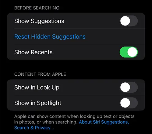 Disable Siri Suggestions on iPhone