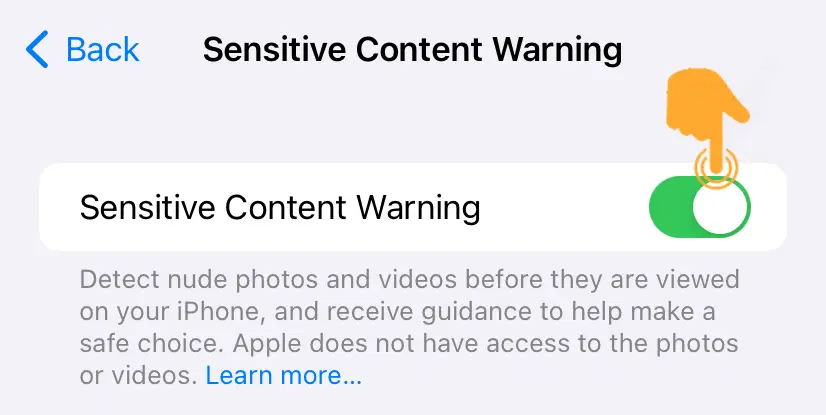 Enable Sensitive Content Warning on iPhone 4