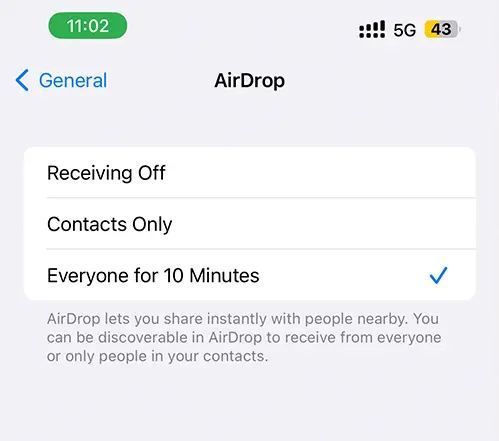 Everyone for 10 Minutes AirDrop