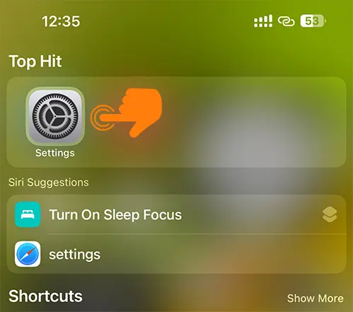 Open Settings App on iPhone