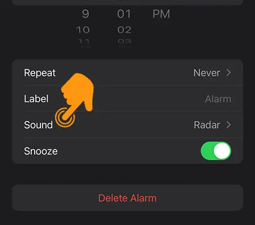 Open Sound Option in iPhone Alarm