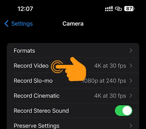 Record Video Settings of iPhone Camera