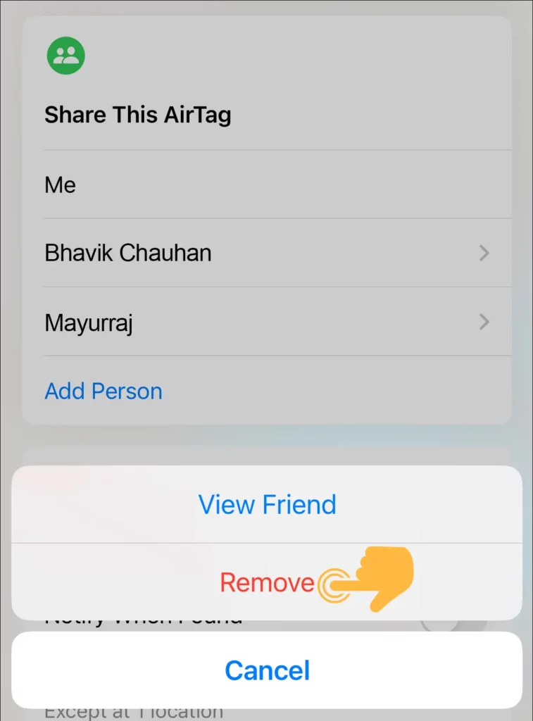 Remove or Delete Shared AirTag on iPhone