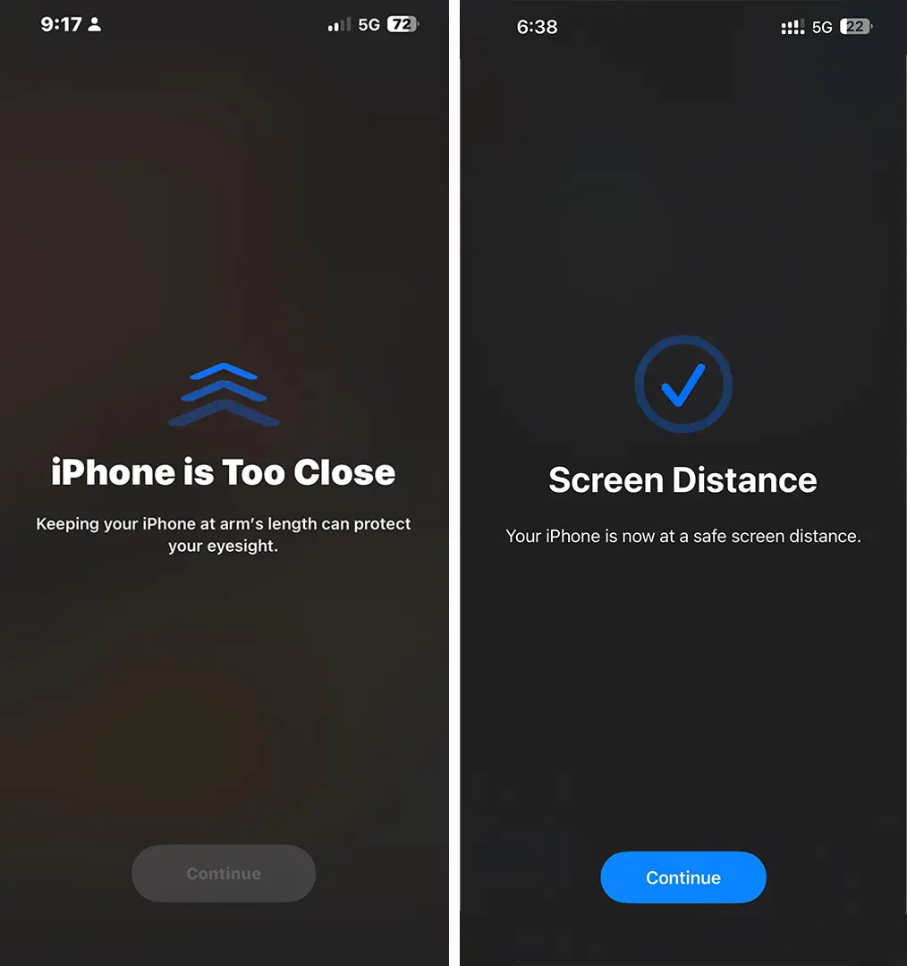 Screen Distance - iPhone is too close warning