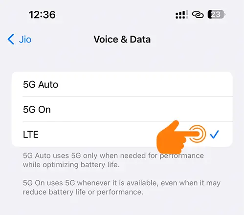 Select 5G or LTE on iPhone