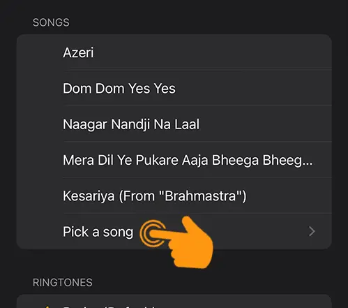 Select Pick A Song option on iPhone Alarm