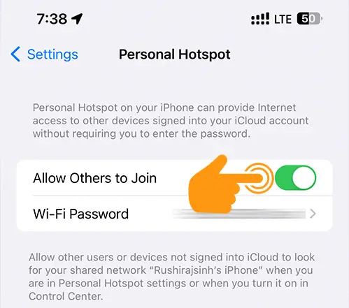 Turn off Personal Hotspot on iPhone Via Settings