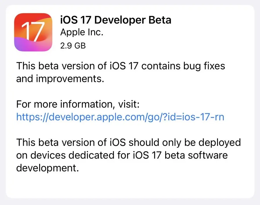 iOS 17 Developer Beta 1 Update