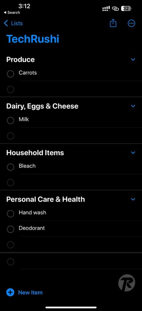 iOS 17 Reminders App Grocery List Step 4