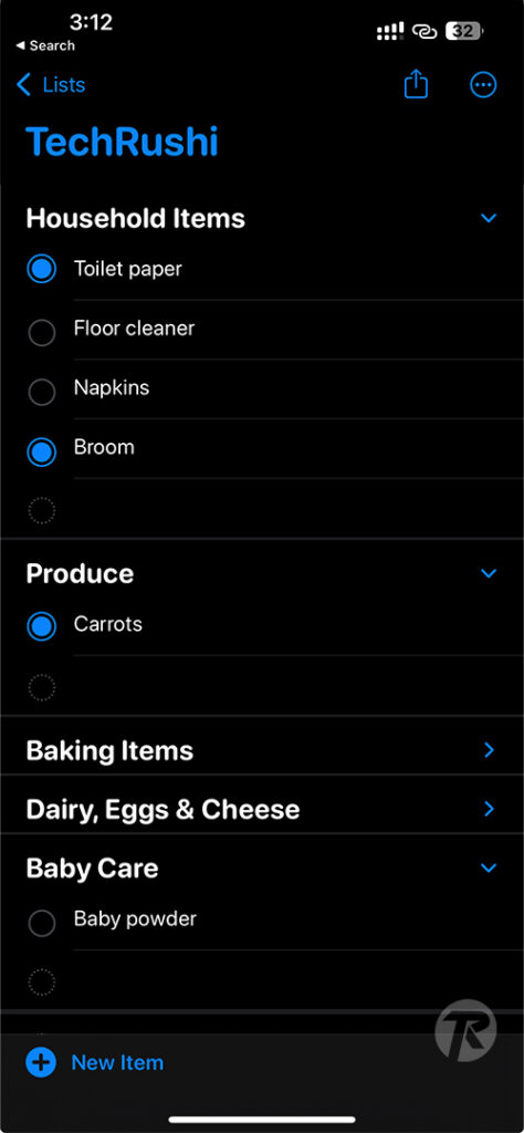 iOS 17 Reminders App Grocery List Step 6