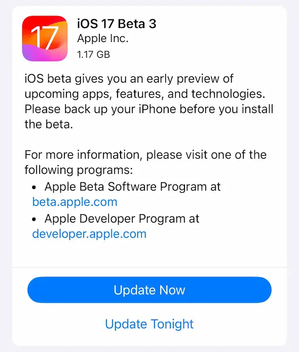 iOS 17 beta 3 update