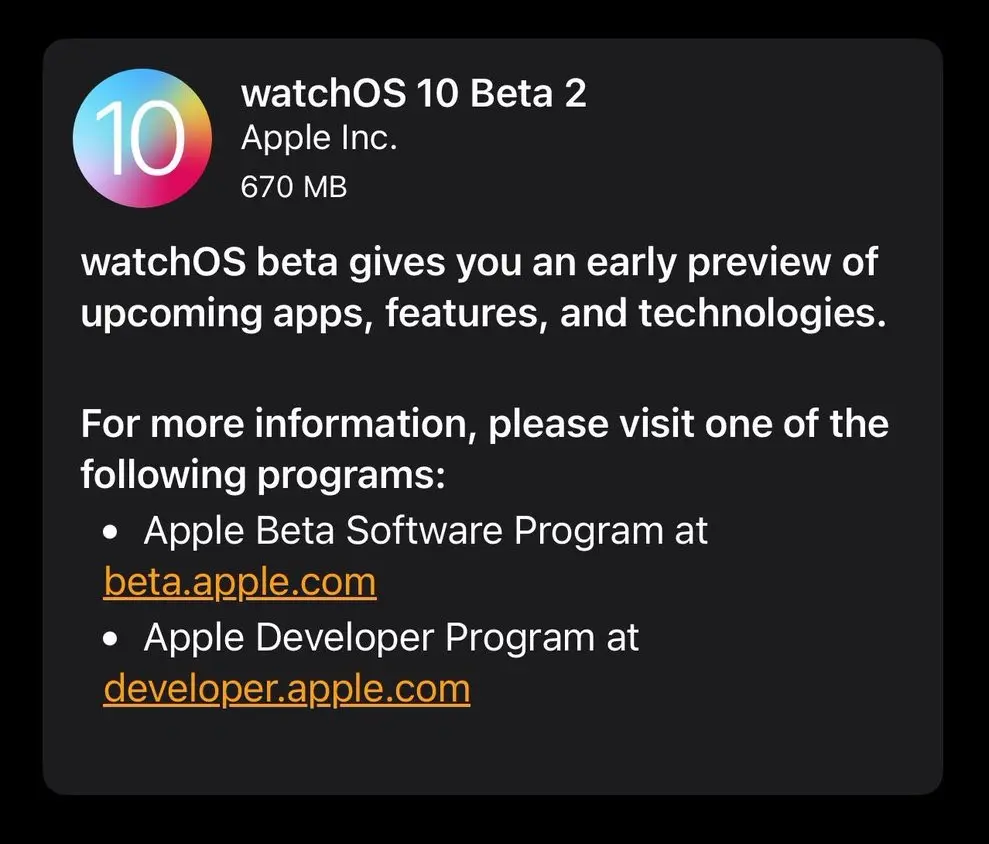 watchOS 10 Beta 2 Update