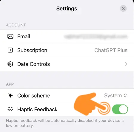 How to Disable Haptic Feedback Vibration in ChatGPT Step 4