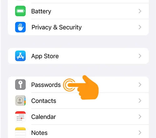 Open Passwords settings on iPhone