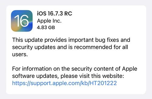 iOS 16.7.3 RC update
