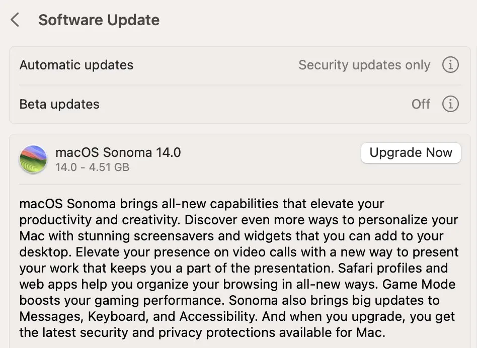 macOS 14 Sonoma Update