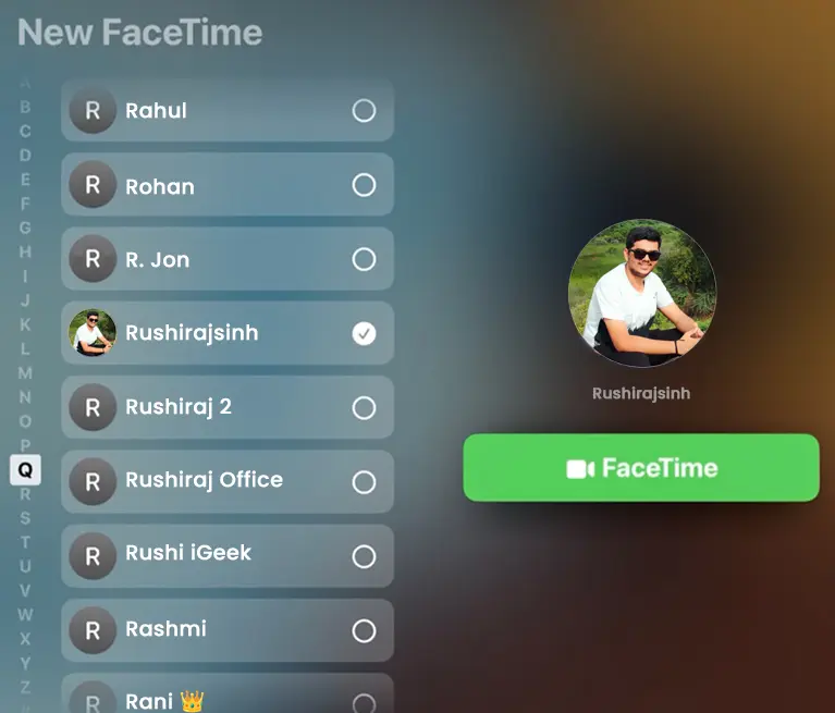 Add new contact FaceTime on Apple TV