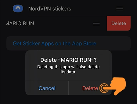 Again press Delete to remove iMessage Sticker Apps