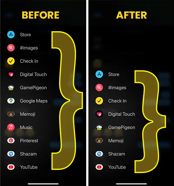 Before and After iMessages Apps in App Drawer