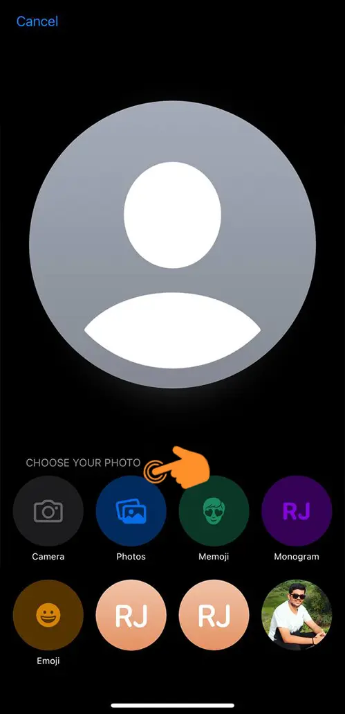 Choose Contact Photo Screen on iPhone