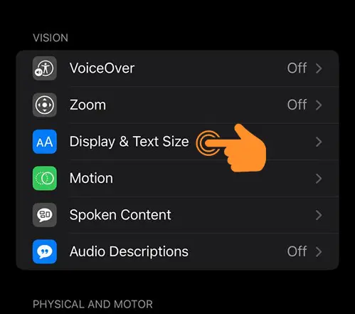 Display & Text Size option on iPhone