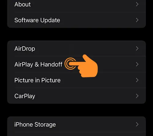 Open AirPlay & HandOff settings on iPhone