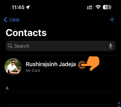Open My Card on iPhone Contacts