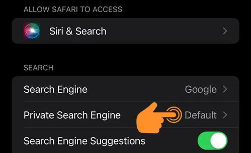 Private Search Engine in safari settings