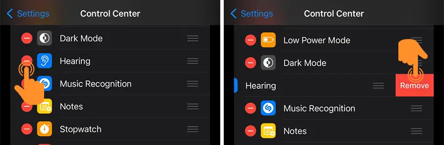 Remove Hearing Icon from Control Center