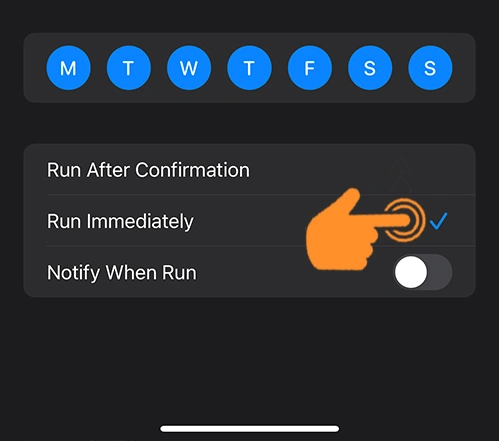 Run Immediately option in iOS 17 automation