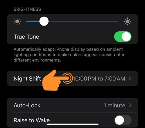 Select Night Shift Mode on iPhone Settings