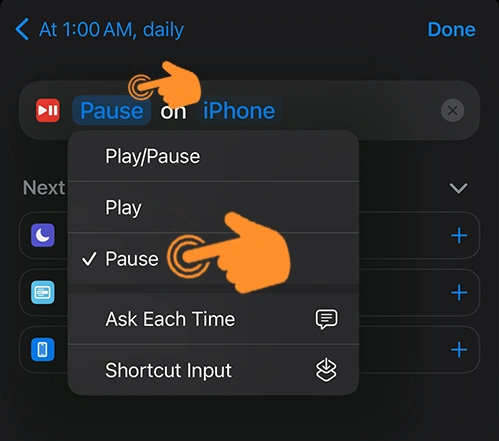 Select Pause option under automation