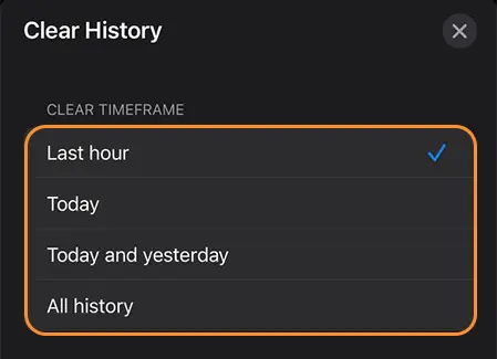Select Timeframe for Clear Safari History for Specific Duration