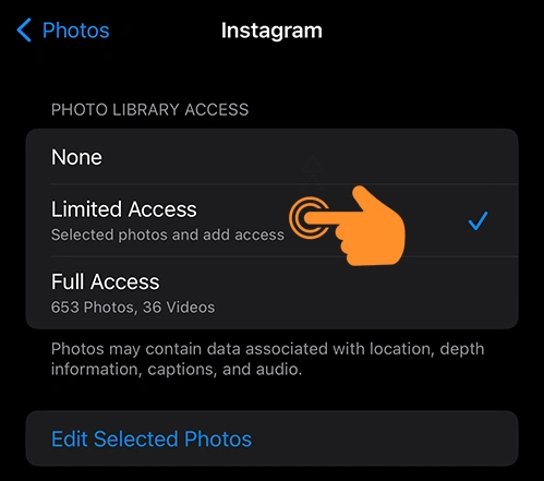Select limited access in iPhone and ipad