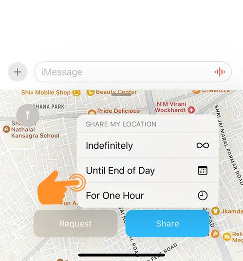 Share My Location option in iMessage
