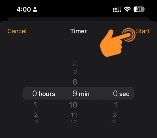Start the timer in iPhone clock app